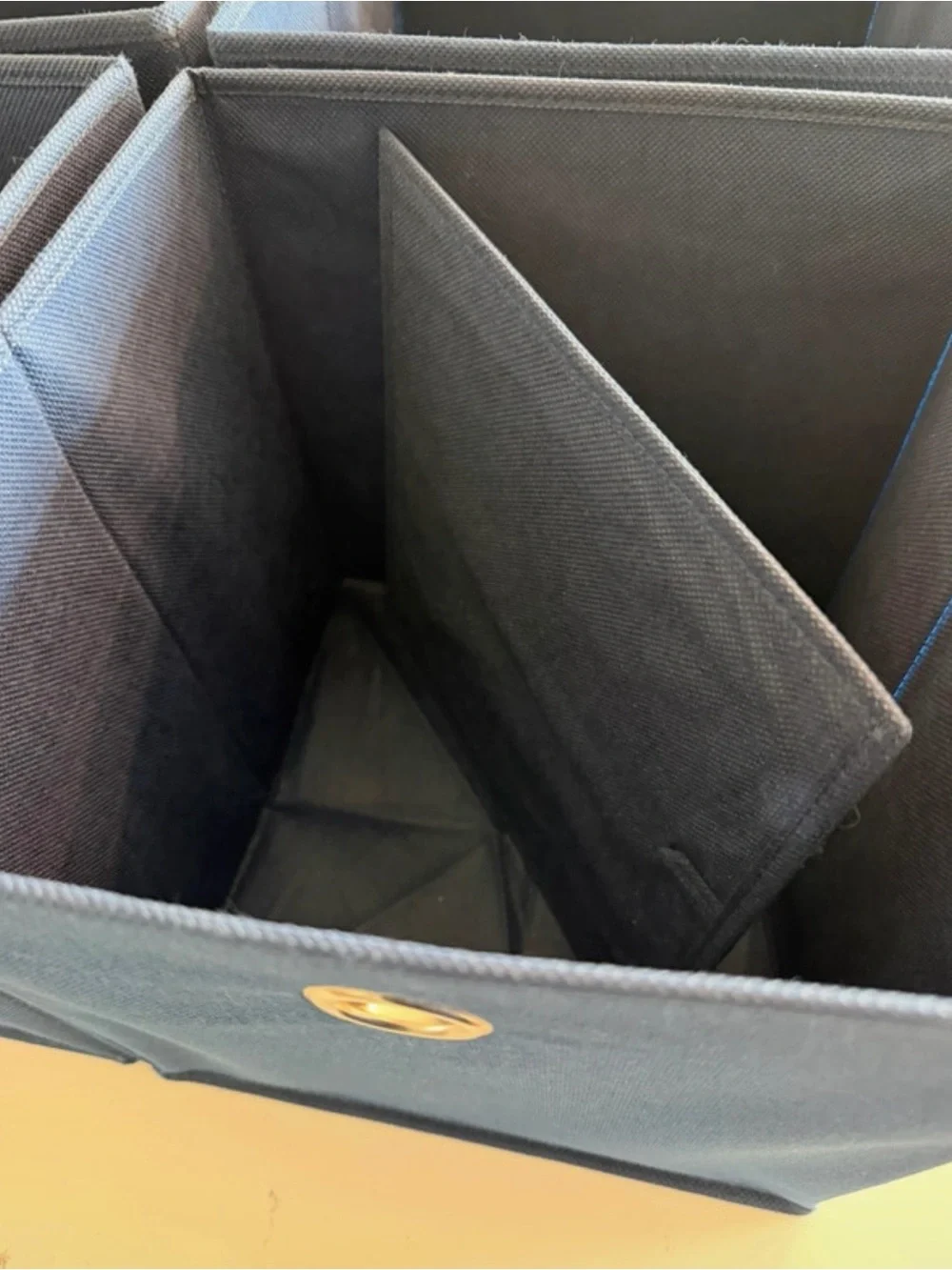 (4) Navy Fabric Storage Bin with Metal Grommet - Home Accents. 11” x 11”